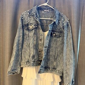 Pearl Beaded Bridal Denim Jacket
